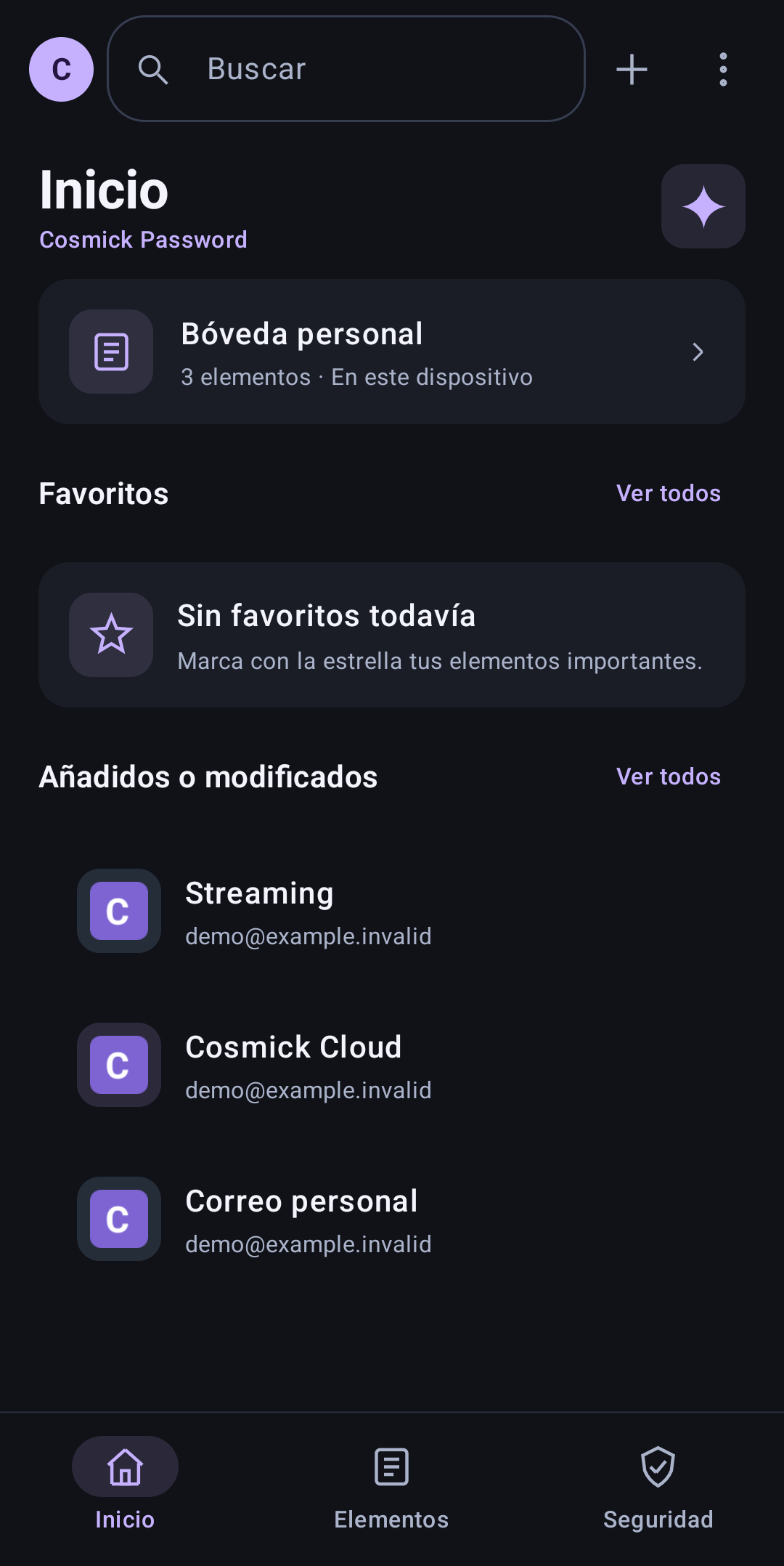 Inicio de Cosmick Password